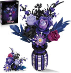 Flowers Bouquet Building Set Roses Purple Compatible with Lego Botanical Collection Gothic for Women Adults Girls 14+ Home Office Decor