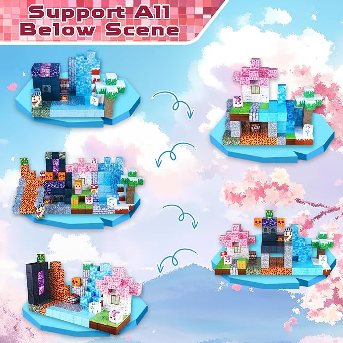 Magnetic Blocks-150PCS Magnetic Building Blocks Magnet Cubes Stacking Dark Forest Glacier Castle, STEM Montessori Sensory Toys for Kids Boys Girls Ages 4-8 Holiday Birthday Easter Gifts