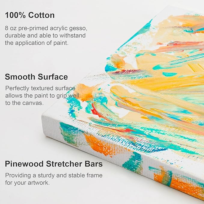 AUREUO Mini Stretched Canvas - 2x3 Inch/24 Pack - 2/5 Inch Profile Small Square Canvas - Gift Set Bulk Pack Canvases for Acrylic Painting & Craft