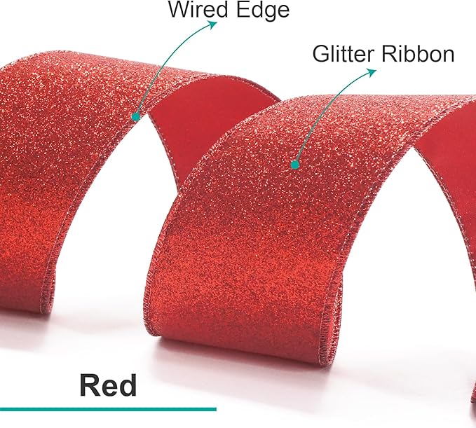 CT CRAFT LLC Glitter Wired Ribbon 4" x 10 Yards Red for Christmas Home Decor Bow Gift Wrapping DIY Crafts Wreath