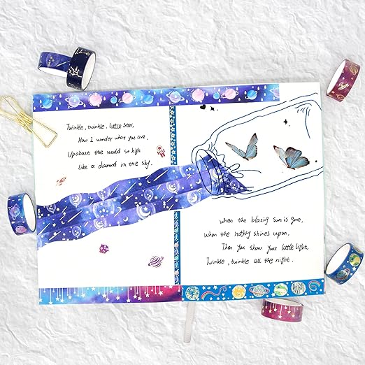 24 Rolls Washi Tape Set - Gold Foil Galaxy Decorative Masking Tape Constellation,Stars,Celestial,Adhesive Tape for Bullet Journal,Diy Craft,Scrapbooking Supplies,Gift Wrapping,Party decoration