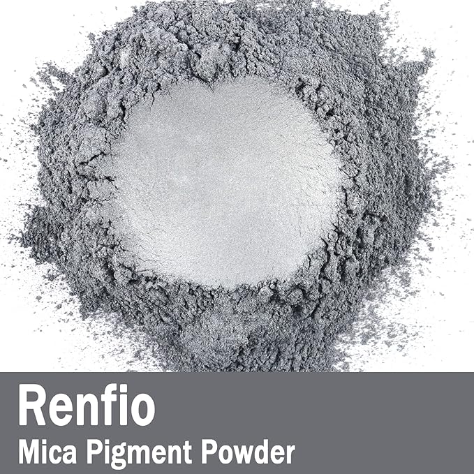 Renfio 100g Mica Powder Pigment Natural Fine Powdered Pigments Pearl Shimmer Epoxy Resin Dye for Painting Soap Making Slime Bath Bombs 3.5 Oz - Grey