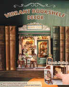 Cutefun Book Nook Kit - DIY Miniature Coffee Shop Dollhouse Kit for Adults and Teens, 3D Wooden Cafe Puzzle Mini House Building Kit with LED Bookshelf Insert Decor Creative Gifts (Sunny Cafe)