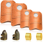 8 Pcs Hand-Working Sewing Thimble, Adjustable Metal Finger Protectors for Sewing, Leather Thimbles for Hand Quilting, Thimbles for Hand Sewing, Sewing Needles, Hand Embroidery Craft