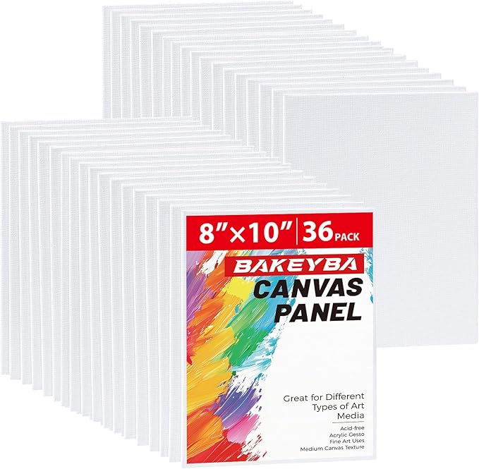 Canvas Boards for Painting 36 Pack, 8x10 Inch Painting Canvas Panels, 100% Cotton White Blank Art Supplies for Acrylics Oil Watercolor Tempera Paints