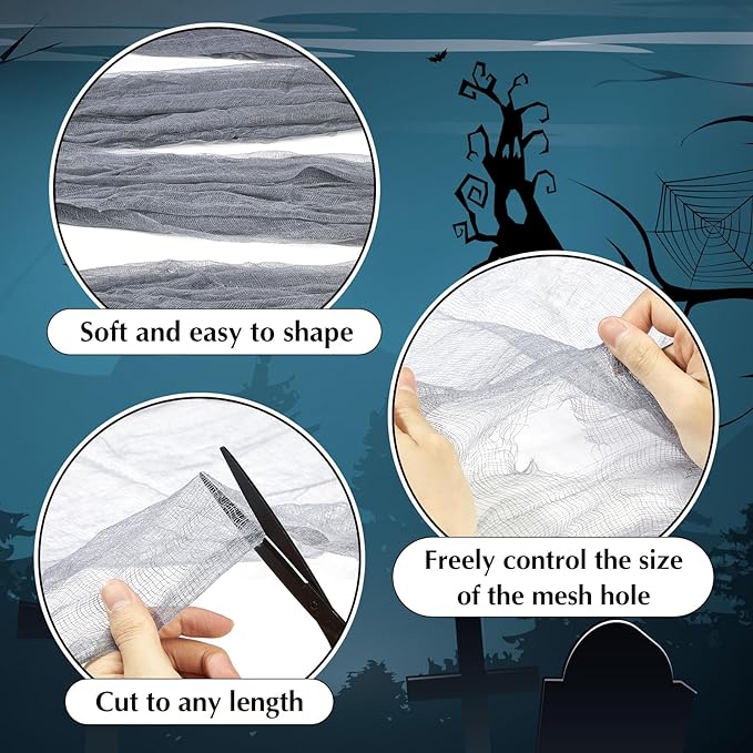 Boao Halloween Cheese cloth 85 x 197 Inch Gray Cheesecloth Roll for Crafts Large Cotton Muslin Gauze Fabric for Halloween Outdoor & Indoor Spooky Decoration