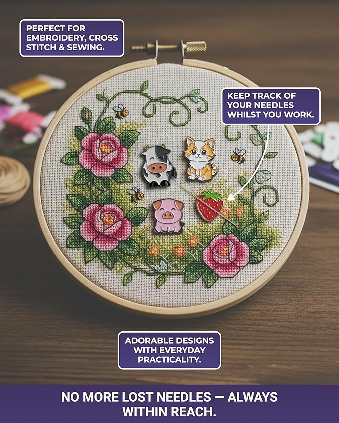 The Quilted Bear Needle Minder - Needle Minder Magnet for Keeping Sewing & Embroidery Needles, Cross Stitch Needles Safe - Stress Free Stitching Cross Stitch Supplies & Embroidery Supplies (Bee)