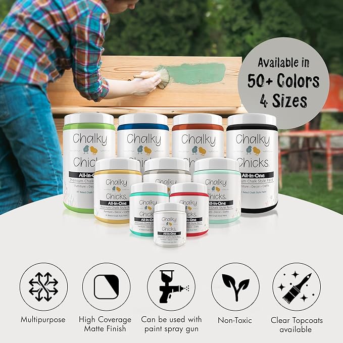 Chalky Chicks All-in-One Chalk Paint for Furniture or Cabinet - 4 Fl Oz - Matte Finish Mad Cloud (Light Gray) for Metal, Wood Furniture Paint - No Sanding All-in-One for Home Decor & Crafts, USA Made