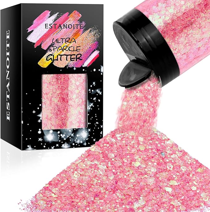 Iridescent Chunky Glitter 5.64oz/160g, Ultra Fine Glitter Powder Mixed Chunky PET Flakes Sequins for Resin Epoxy Craft Arts, Tumbler, Cosmetic Glitter for Body Nail Hair Eye Party Festiva (Disco Pink)