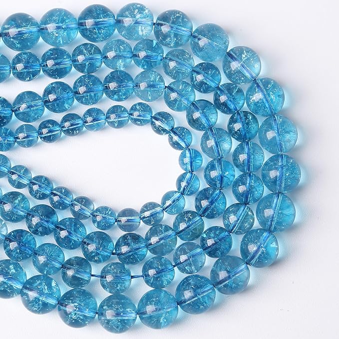 180pcs 4mm Blue Topaz Crystal Quartz Natural Stone Round Loose Beads for Jewelry Making DIY Bracelet Necklace Earrings 32" 2 Strands