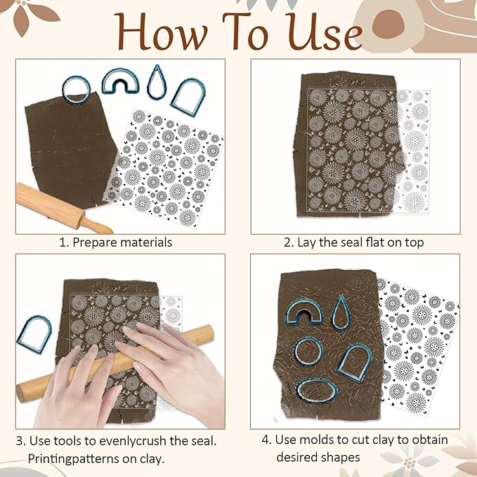 CHGCRAFT Sunflowers Polymer Clay Texture Sheets Butterfly Silicone Texture Stamp Love Heart Clay Texture Mat Modeling Pattern Pad Texture Sheets for Jewelry and Clay Earrings Tools, 5.5x5.5 inch