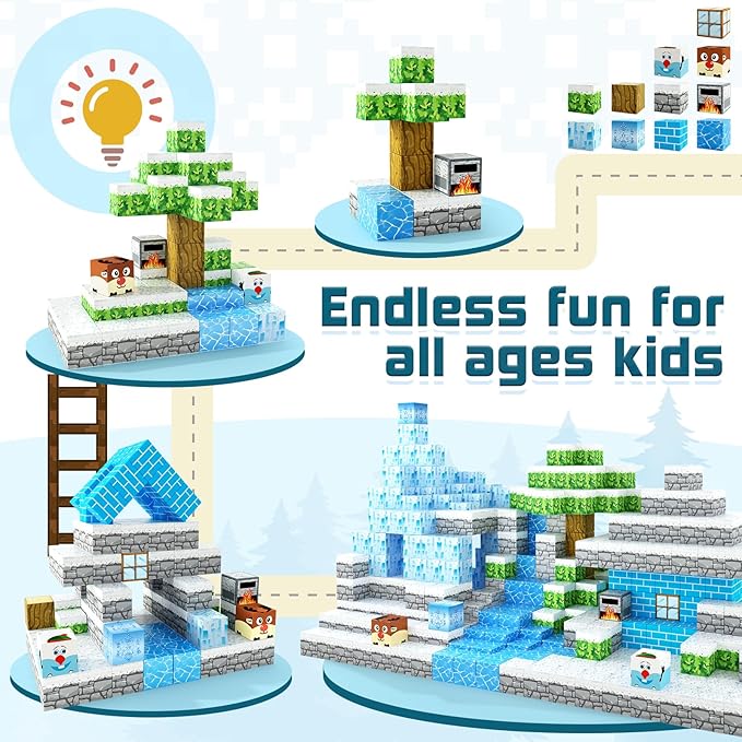 Magnetic Blocks-Build Mine Magnet World Ice Edtion,Toys for Girls Age 3 4 5 6 7 8 Princess Castle STEM Sensory Kids Games Toys for Toddler Christmas Birthday Gifts for 3+ Years Old Girls & Boys