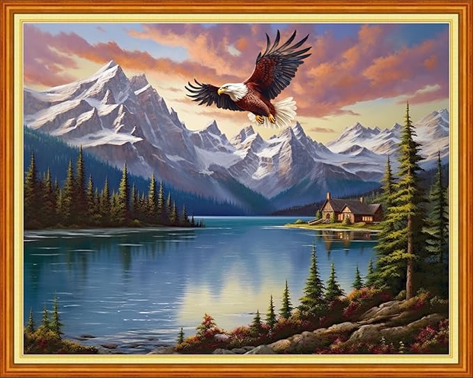 DMCVIVR Stamped Cross Stitch Kits for Adults Beginners Embroidery Kits 11CT Needlepoint Kits Cross Stitch Patterns Embroidery Patterns&Spreading its Wings Flying Eagles 16x20 inch