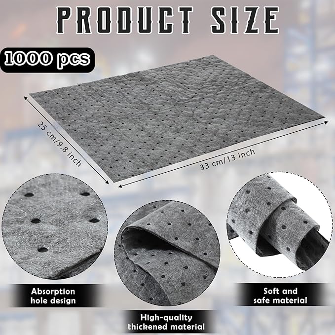Hoolerry 500 Pcs Oil Absorbent Pads Weight Dimpled Pad Garage Accessories Water Absorbent Mat Oil Spill Mat for Absorbing Protecting Home Garage Basement (9.8 x 13 Inch,Gray)