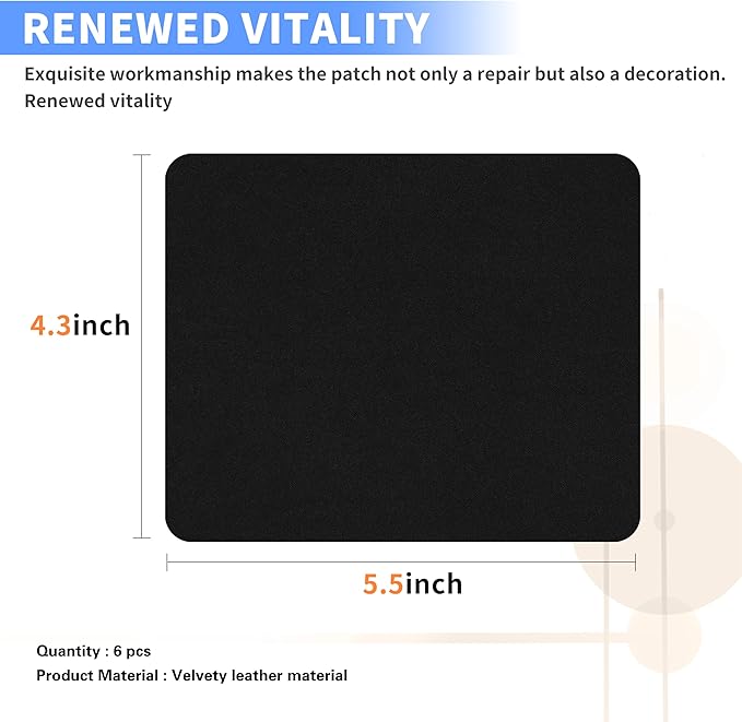 Azobur Sofa Repair Patch - 6 Self Adhesive Microfiber Patches for Luxurious Look Quick Fix Sofa (Black)