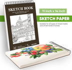 Soucolor 11" x 14" Large Sketchbook, 100 Sheets 68lb/100gsm Top Spiral Bound Large Sketch Pad, Acid Free Big Sketch Paper for Drawing, Illustration, Art Class Students