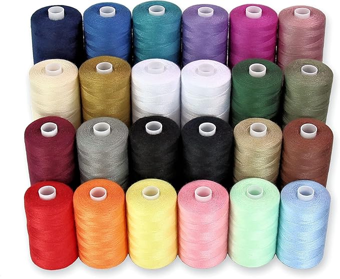 Sewing Thread-24 Spools of Polyester Thread for Sewing Machine for Beginners, Hand Stitching & Quilting-1000 yds Each in 22 Colors+Bonus Black & White