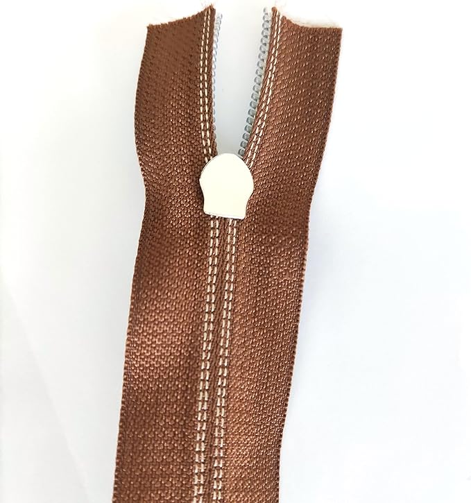 Leekayer #5 Metallic Silver Nylon Coil Zippers by The Yard Bulk 10 Yards Brown Zipper Tape with 25pcs Silver Sliders for DIY Sewing Tailor Craft Bag(Brown)