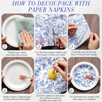 Crtiin 36 Pack 9 Styles Decoupage Napkins Assorted Floral Decorative Decoupage Napkins Chinoiserie Cocktail Paper for DIY Crafting Birthday Party, Each Unfolded 13 Inch(Blue and White Floral)