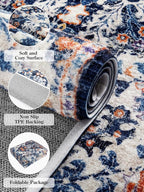 Lahome Bohemian Round Rug 3Ft Small Bedroom Round Area Rug Soft Bathroom Circle Mat, Vintage Machine Washable Non Slip Low Pile Indoor Floor Carpet for Kitchen Laundry Entryway, Blue Purple/Multi