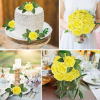 AmyHomie Artificial Flower Yellow Rose 25pcs Real Looking Fake Roses w/Stem for DIY Wedding Bouquets Centerpieces Arrangements Party Baby Shower Home Decorations