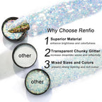 Renfio Opal Chunky Glitter, 1.75oz/50g Pink Glitter, Dreamy High Sparkle Glitter for Crafts Holographic Fine Glitter Mix Iridescent Glitters Flake for Resin Nails Art Hair DIY Snow Globe - Pink Coast