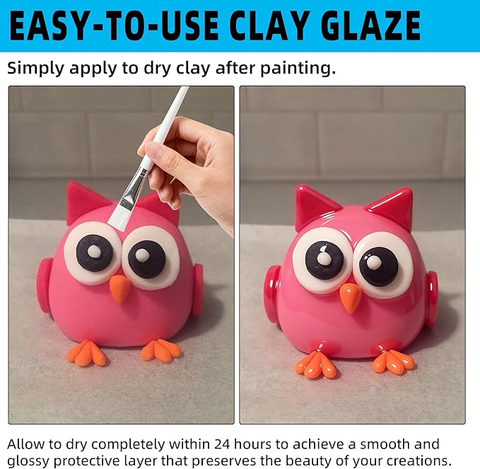 CALPALMY 100ml Gloss Air Dry Clay Glaze with 29pcs Clay Tools Kit – Clay Varnish Sealant for Surface Protection, Pottery and Sculpting Tools for Carving, Shaping, and Molding Crafts