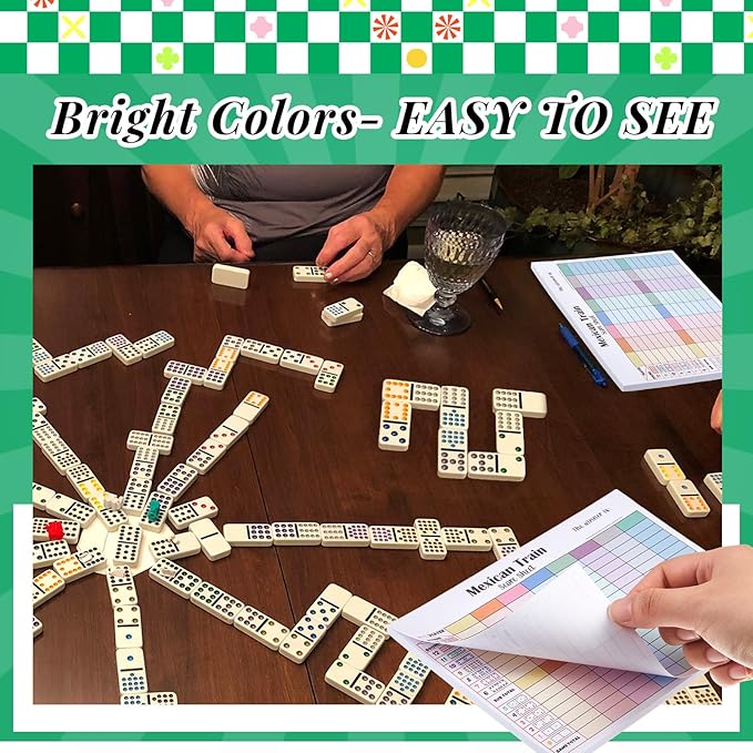 1 Pack 60 Sheets Mexican Train Score Pads Colorful Chicken Foot Dominoes Game Scorepad Adult Mexican Train Score Sheet Scoreboard Paper Record Clearly for Family Game (6.7 x 5 Inches)