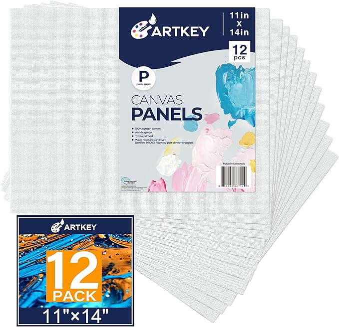 Canvas Panels 11x14 Inch 12-Pack, 10 oz Primed 100% Cotton Canvases for Painting, White Blank Flat Canvas Boards for Oil Acrylics Watercolor Tempera Paints