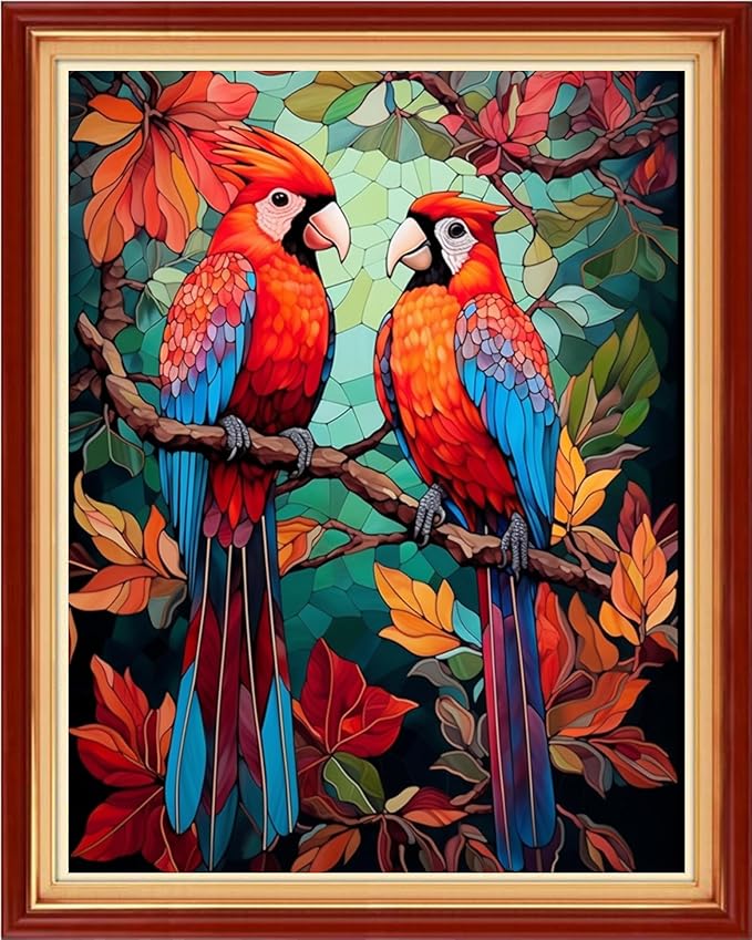 Dooxvey Cross Stitch Kits for Adult Beginners - Full Range of Stamped Kits with 11CT Cross Stitch Patterns - Colorful Birds 16x20 inch