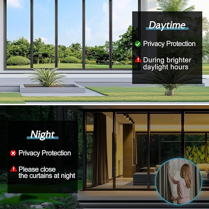 DOWELL One Way Window Privacy Film with 3 Tools Window Tint for Home Sun Blocking Heat Control Anti UV Reflective Mirror Covering See Out Not in for House and Office Black Silver 35.4" X 157.4"