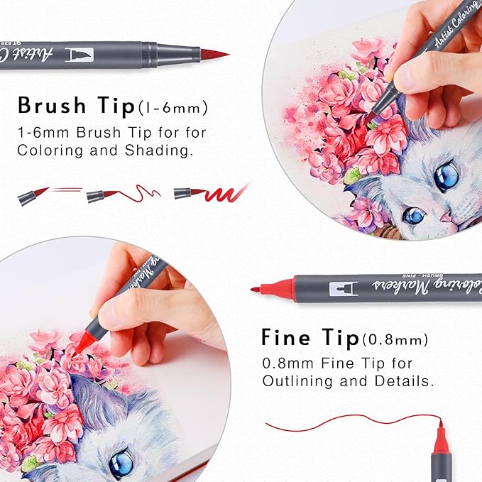 12 Colors Blendable Watercolor Pens 2025 Upgrade Water Based Paint Set Double Tip Watercolor Markers with 1 Water Brush Pen Coloring Pens Drawing Markers with Brush Tip for Artists&Beginners