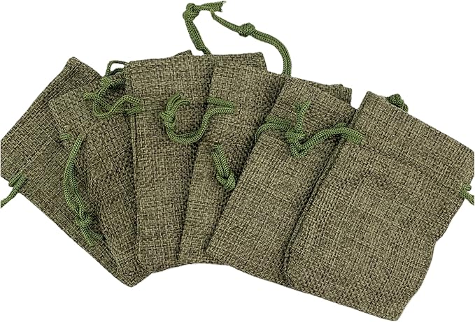 Palmhomee Pack Of 25 Burlap Gift Bags with Drawstring Linen Jewelry Pouches Wedding Hessian Jute Bags for Birthday and Treat Pouches Party Wedding Favors Gift (3.6x4.8 Inch, Moss Green)