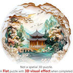 KAAYEE Wooden Puzzles for Adults, Chinese Landscape Painting Wooden Jigsaw Puzzle, 450 PCS Unique Shape Wood Puzzle Adult, 3D Visual Effect Flat Puzzle Birthday Family Games (XL-17.3 * 17.3in)