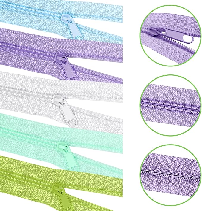 DOITEM 31 Yards / 28 m 10 Pieces Sewing Zippers #3 Nylon Coil Zippers Assorted Zipper for Sewing with 40 Zipper Sliders for DIY Tailor Sewing Crafts Supplies, 10 Color
