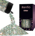 Renfio Opal Chunky Glitter - 1.75oz/50g Black Holographic Iridescent Glitters for Resin Nails Art, Hair, DIY Crafts & Snow