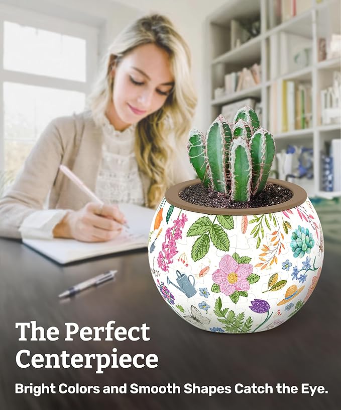 PieceRelax 3D Puzzle Planter 80 Pieces - Flower Pot - Little Garden, Home Decor Flower Pots for Indoor Cactus, Succulents Pots [K1116]