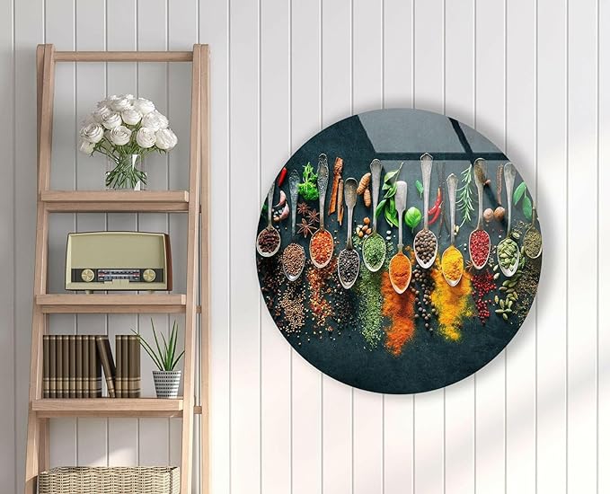 My Photostation.com 31.5''(80cm) Diameter Colorful Herbs Round Glass Wall Art Tempered Glass Printing Wall Decor Large Wall Art Wall Hangings