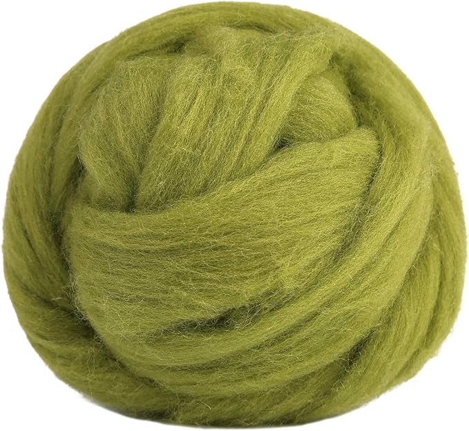 3.53oz Wool Roving Yarn, Wool Felting Supplies, Pure Wools, Chunky Yarn, Spinning Wool Roving for Needle Felting Wet Felting DIY Hand Spinning (Grass Green)