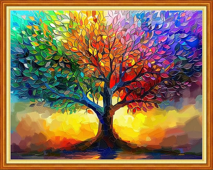 Joyhoor Cross Stitch Kits for Beginners Stamped Cross-Stitch Supplies Needlework preprint Embroidery Kits for Adults DIY Needlepoint Kits Embroidery Patterns 11CT-Colorful Tree 16x20 inchs