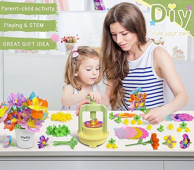 Fabric Flower Bouquets Toys, DIY Craft Kit for Girls 3 4 5 6 7 8 9 10 Years Old, Creative Arts and Crafts Activity for Toddler Kids, Preschool Educational Flower Assembly Gifts for Birthday Christmas
