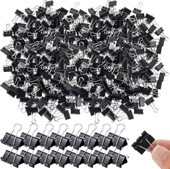 Yexiya 1000 Pcs Binder Clips Bulk Assorted Sizes Black Paper Clips Small Binder Clips Office Clips Bulk Mini Paper Clamps Multi Sizes for School Teachers Office Supplies (0.75 Inch)