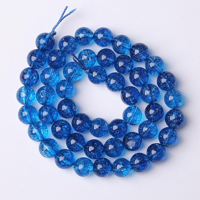 60pcs 6mm Natural Blue Crystal Crackle Quartz Stone Round Loose Beads for Jewelry Making DIY Bracelets Necklaces Energy Healing Stone Beads 15"(6mm, Blue Crackle Quartz)