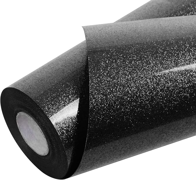 TORC Black Glitter HTV Heat Transfer Vinyl Roll 12 inch x 20 ft Iron on Vinyl for T Shirts Crafts Bulk