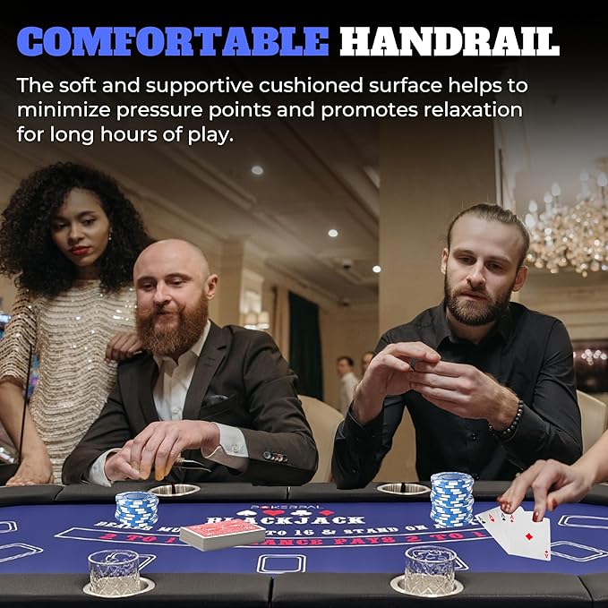 8 Player Poker Table with 2 Interchangeable Game mats, Texas Holdem Poker and Blackjack, Collapsible Casino Table with Padded Rails and XXL Cup Holders for Wine and Whiskey Glasses, (71 in)
