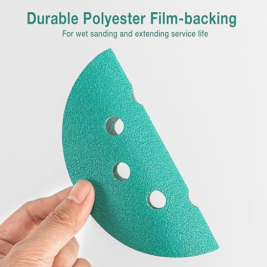 5-Inch 8-Hole Wet Dry Sanding Discs 400 Grit, Polyester Film Backed Heavy-Duty Hook and Loop Sandpaper for Random Orbital Sander, 50-Pack