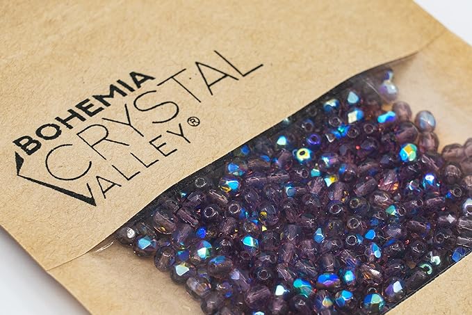 100pcs of Faceted Fire Polished Pressed Czech Glass Beads 4mm (0.16in), Amethyst AB Violet Purple 20060-28701 BCV