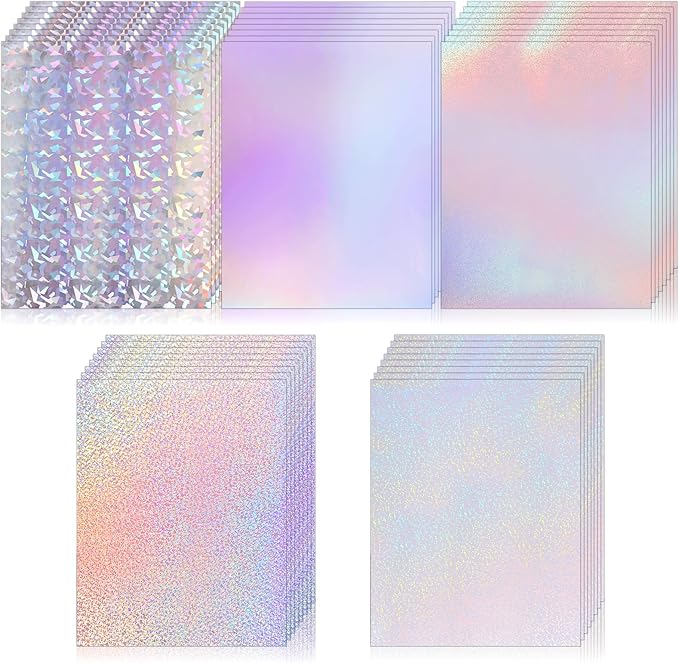 120 Sheets Holographic Sticker Paper, Vinyl Waterproof Laminating Sheets Self-Adhesive Overlay Laminate Sticker Transparent Rainbow Laminate Film 5 Styles Mixed (11 × 8.5 Inch)