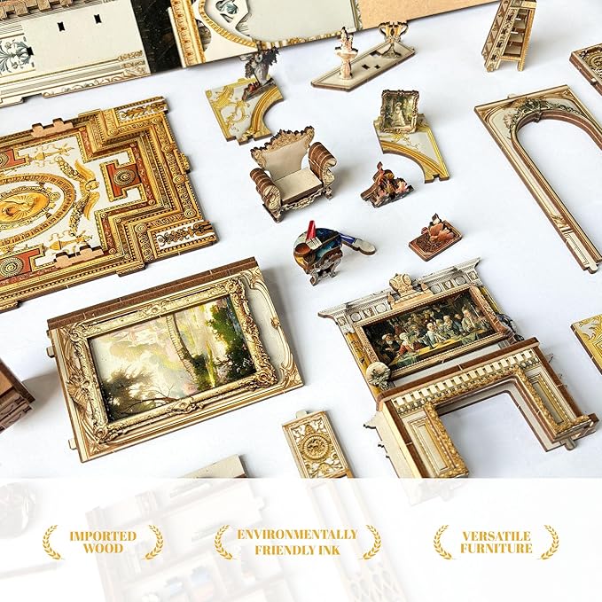 Book Nook Kit, DIY Miniature Dollhouse Kit Book Nook, 3D Wooden Puzzle Bookends for Bookshelf Insert Decor with LED Light for Teens and Adults (Baroque Dreams)