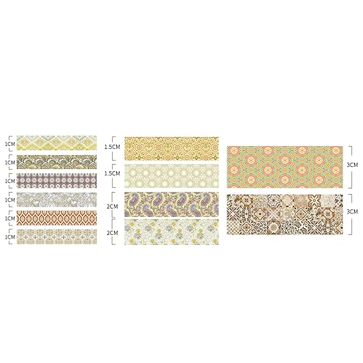 12 Rolls Exotic Charm Washi Tape Set Floral Arts Adhesive Tapes Geometric Garden Decorative Masking Tape Sets for Craft, Kids, Scrapbook, DIY, Gift Wrapping (Gilded Radiance)